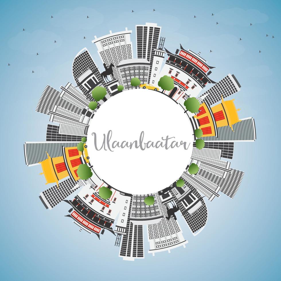 Ulaanbaatar Skyline with Gray Buildings, Blue Sky and Copy Space. vector
