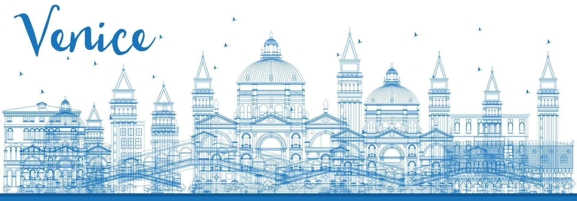 delinear la silueta del horizonte de Venecia con edificios azules. vector