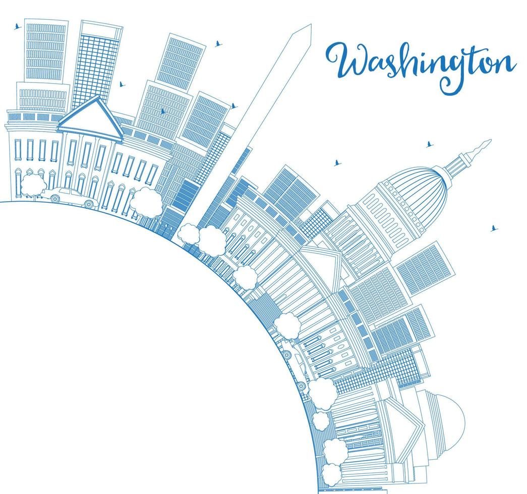 esbozar el horizonte de washington dc con espacio de copia y edificios azules. vector