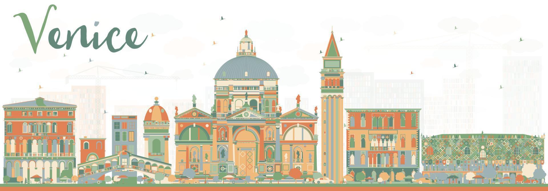 Abstract Venice Skyline Silhouette with Color Buildings. vector