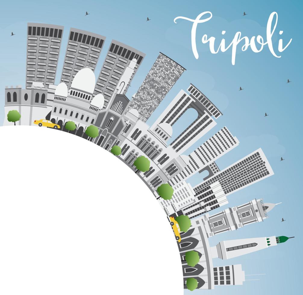 Tripoli Skyline with Gray Buildings, Blue Sky and Copy Space. vector