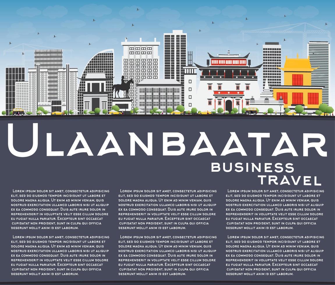 Ulaanbaatar Skyline with Gray Buildings, Blue Sky and Copy Space. vector