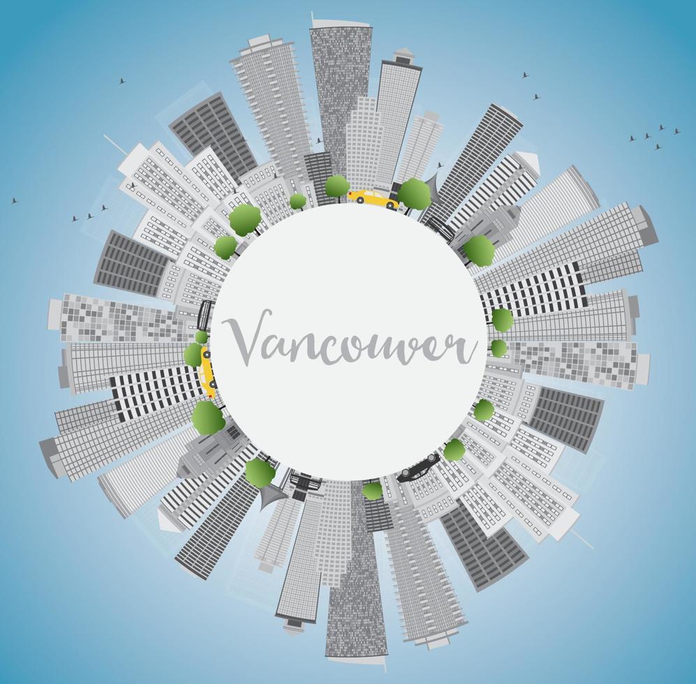 Vancouver skyline with gray buildings, blue sky and copy space. vector