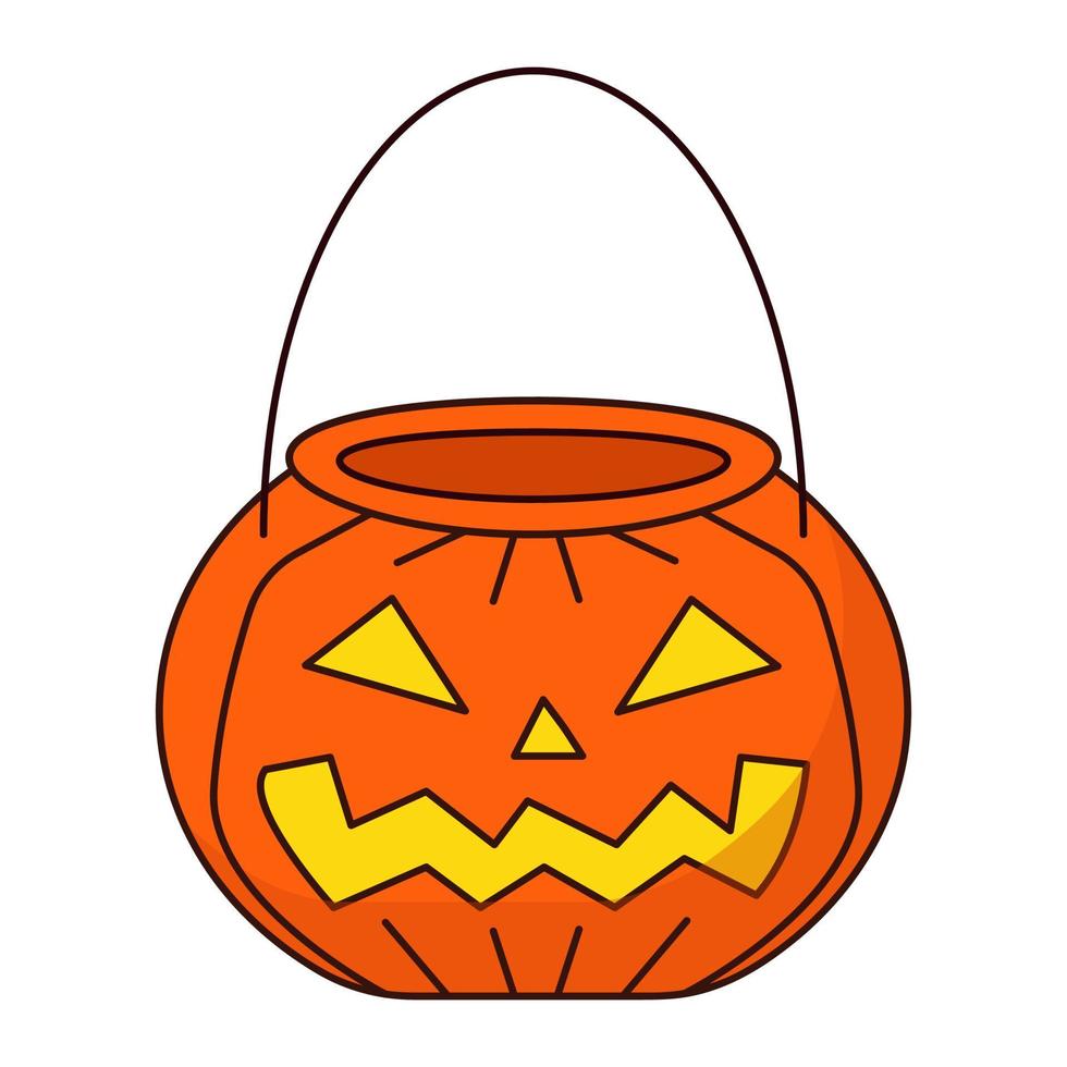 Halloween candy container in the shape of a pumpkin. Jack the Lantern. Orange pumpkin with cut out mouth and eyes. vector