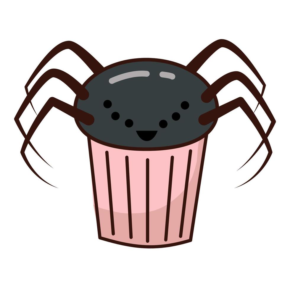 Spider Cupcake. Halloween candy. Cute spider on a muffin vector