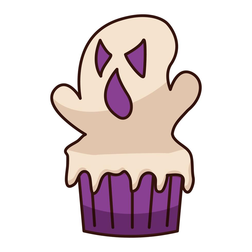 cupcake fantasma gritando. dulce de Halloween. fantasma aterrador en un muffin vector