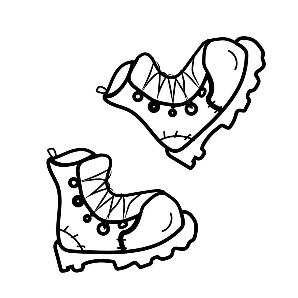 Hand drawn hiking boots. Isolated on white background. Doodle design. Vector illustration