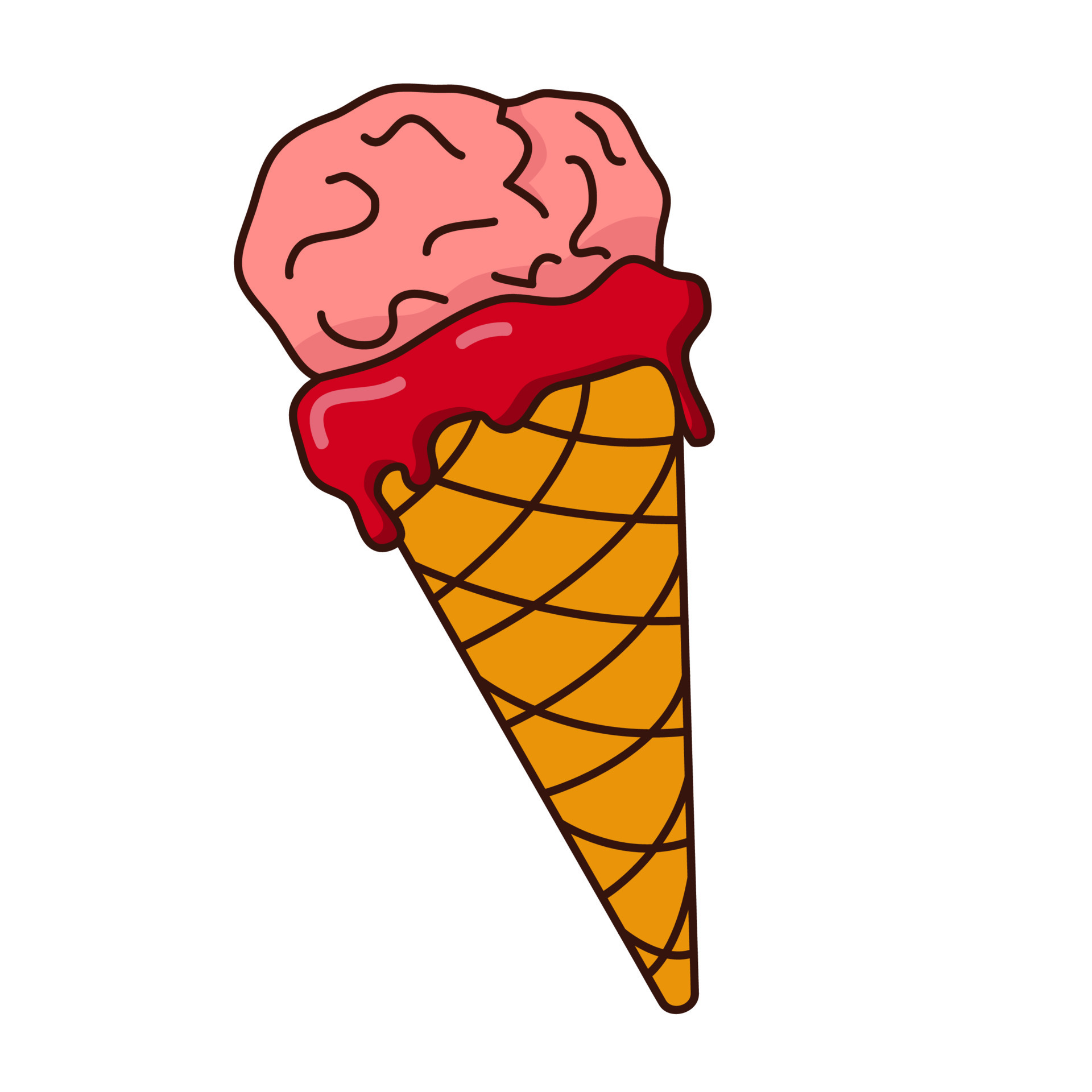 Ice cream with a brain. Halloween candy. Cartoon brain in a waffle cone