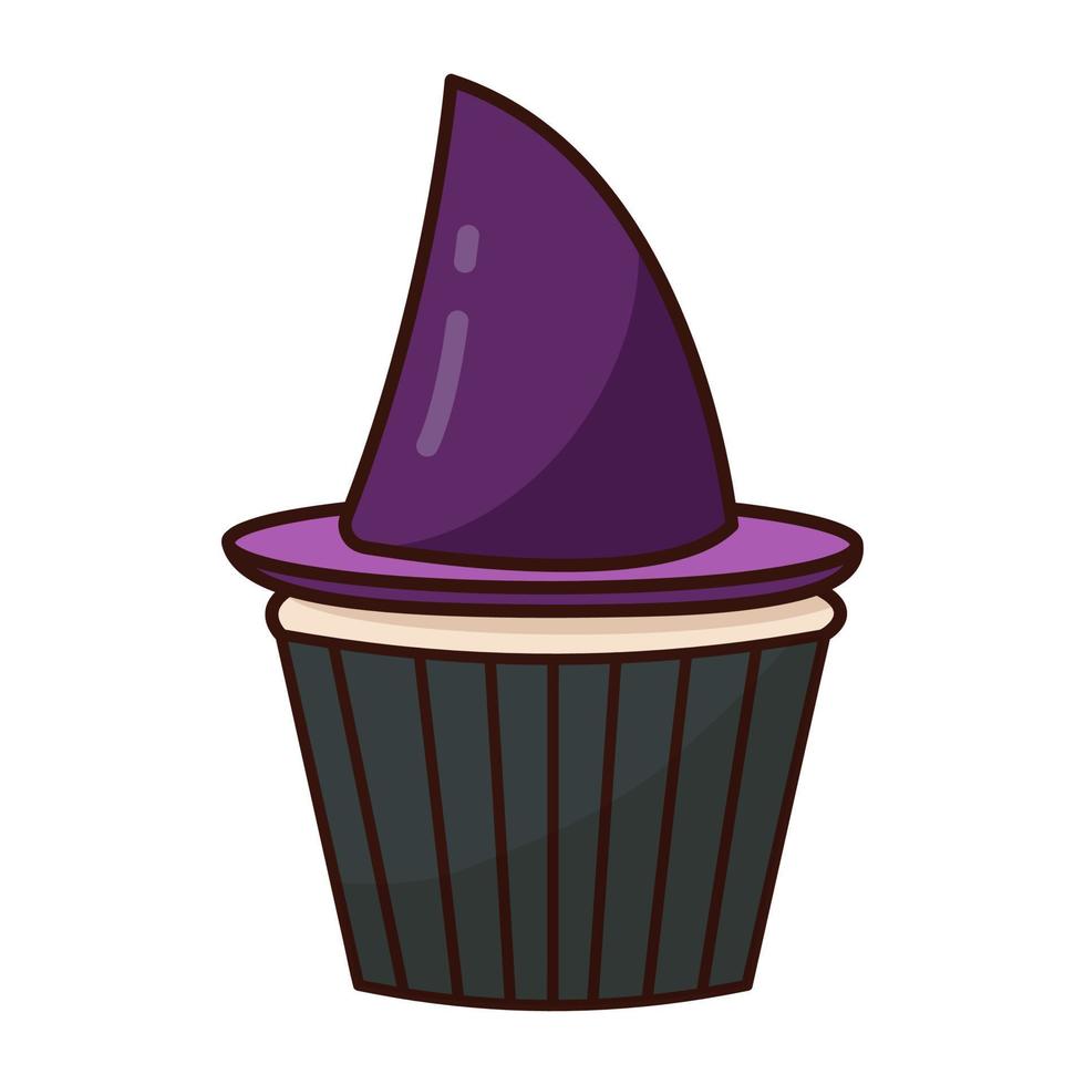 A cupcake with a witch's hat. Halloween candy. Cute witch hat. vector