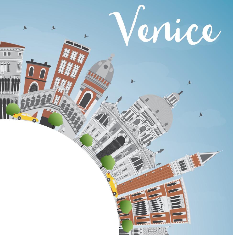 Venice Skyline Silhouette with Gray and Brown Buildings. vector