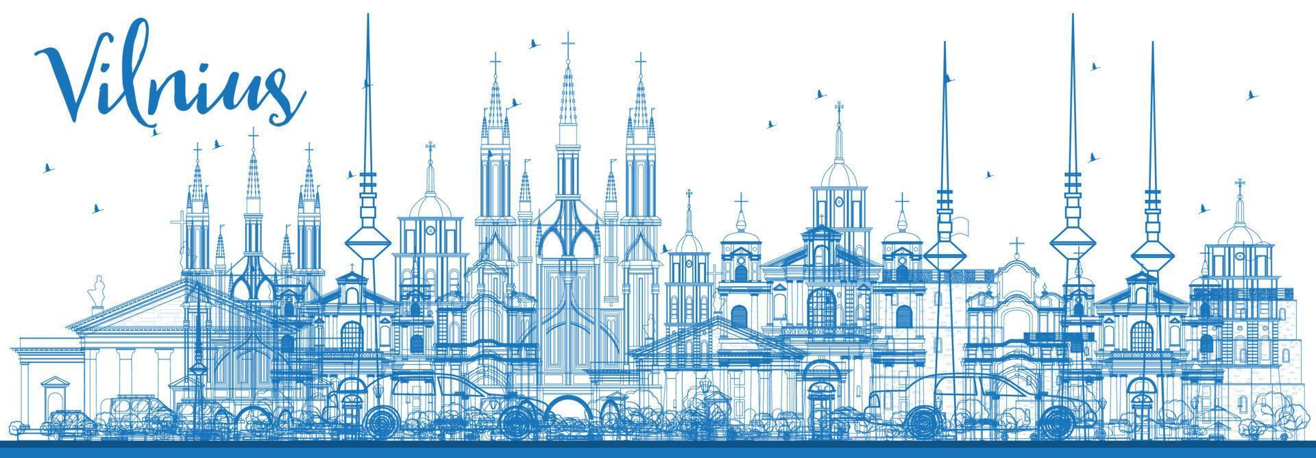 Outline Vilnius Skyline with Blue Landmarks. vector