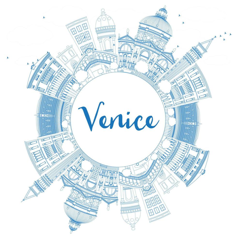 Outline Venice Skyline Silhouette with Blue Buildings. vector