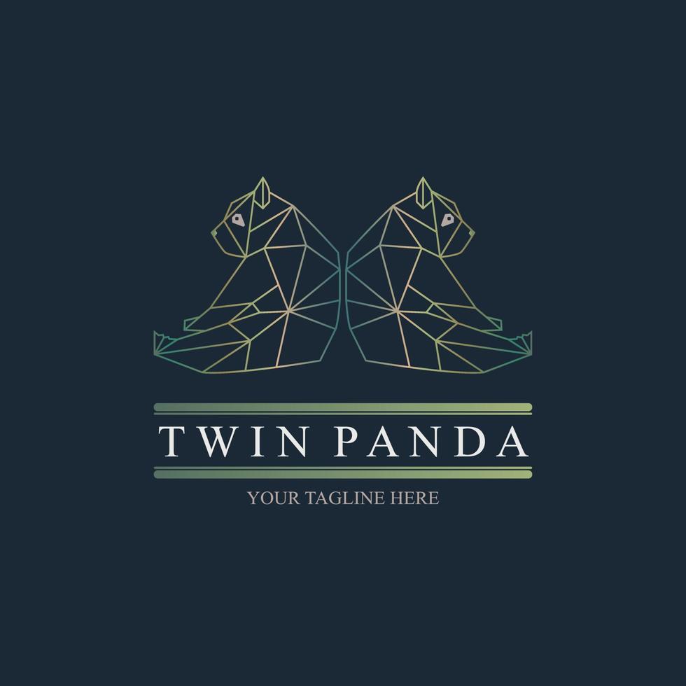 twin panda line style luxury logo design template for brand or company and other vector