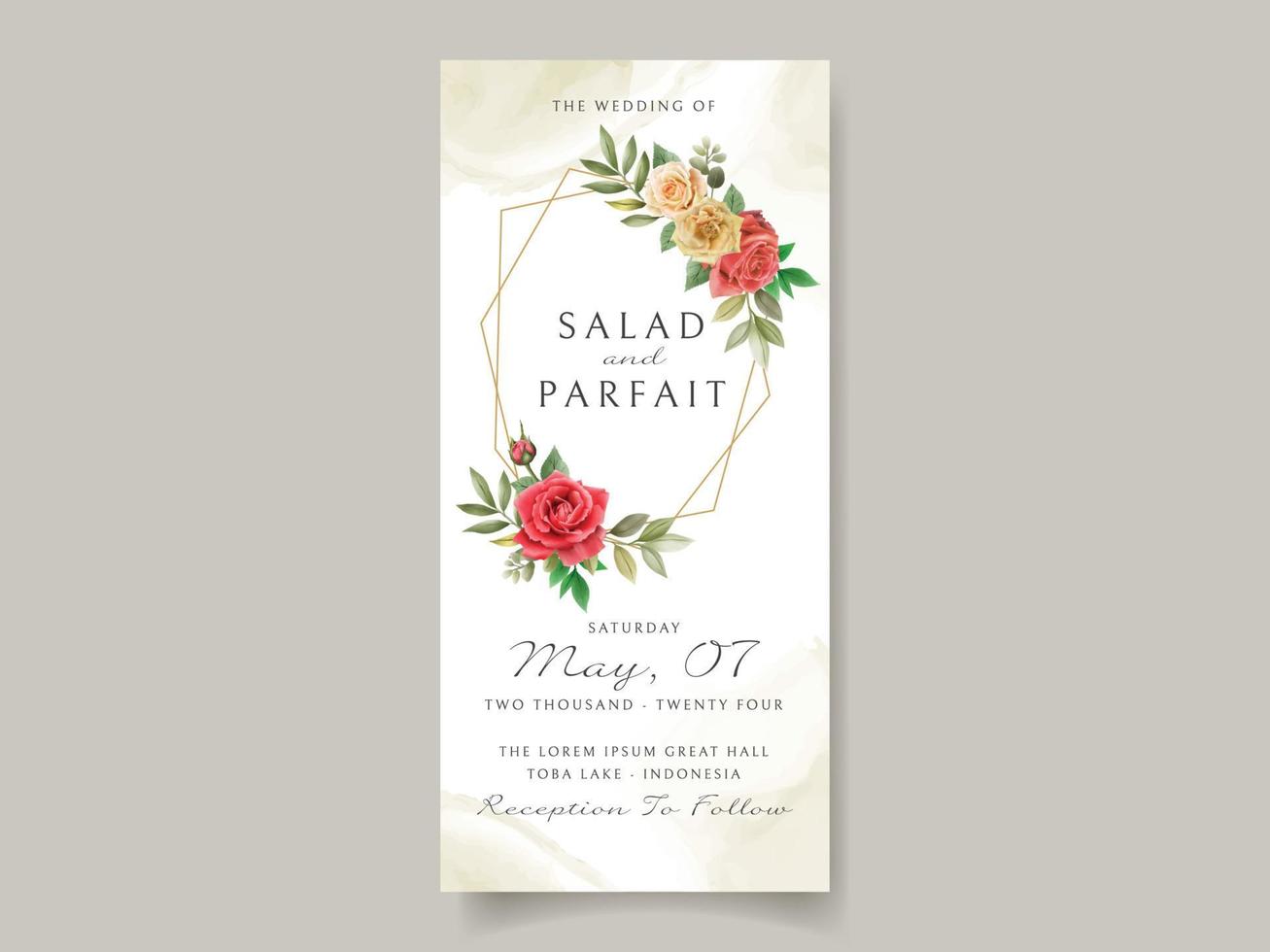 plantilla de tarjeta de invitación de boda con diseño de rosas rojas vector