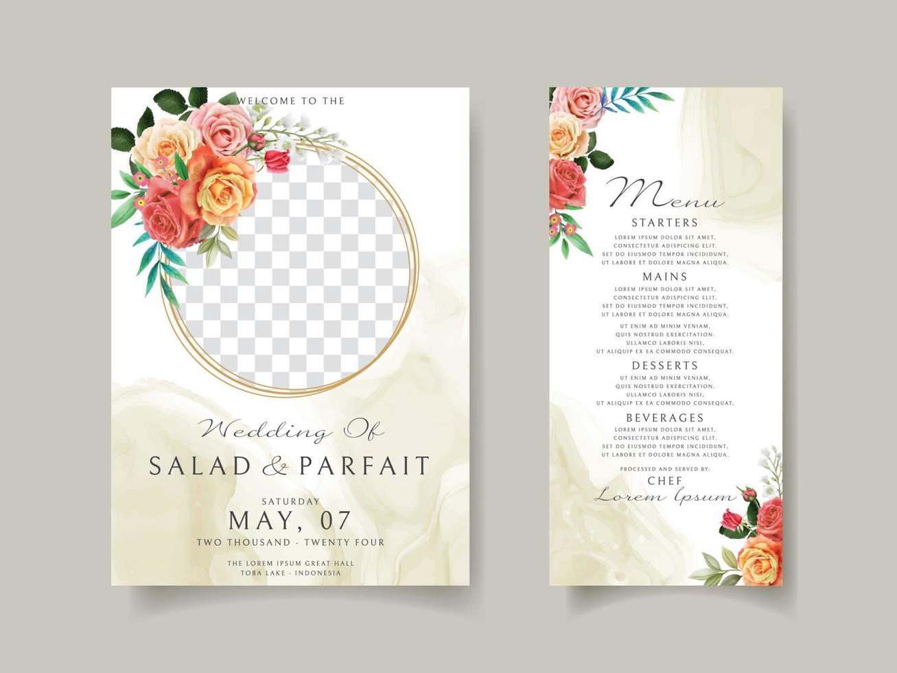 plantilla de tarjeta de invitación de boda con diseño de rosas rojas vector