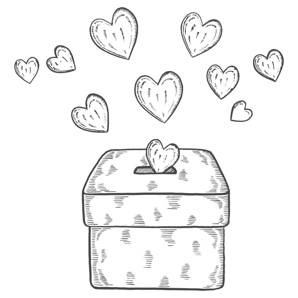 box with heart charity humanitarian international day isolated doodle hand drawn sketch with outline style vector