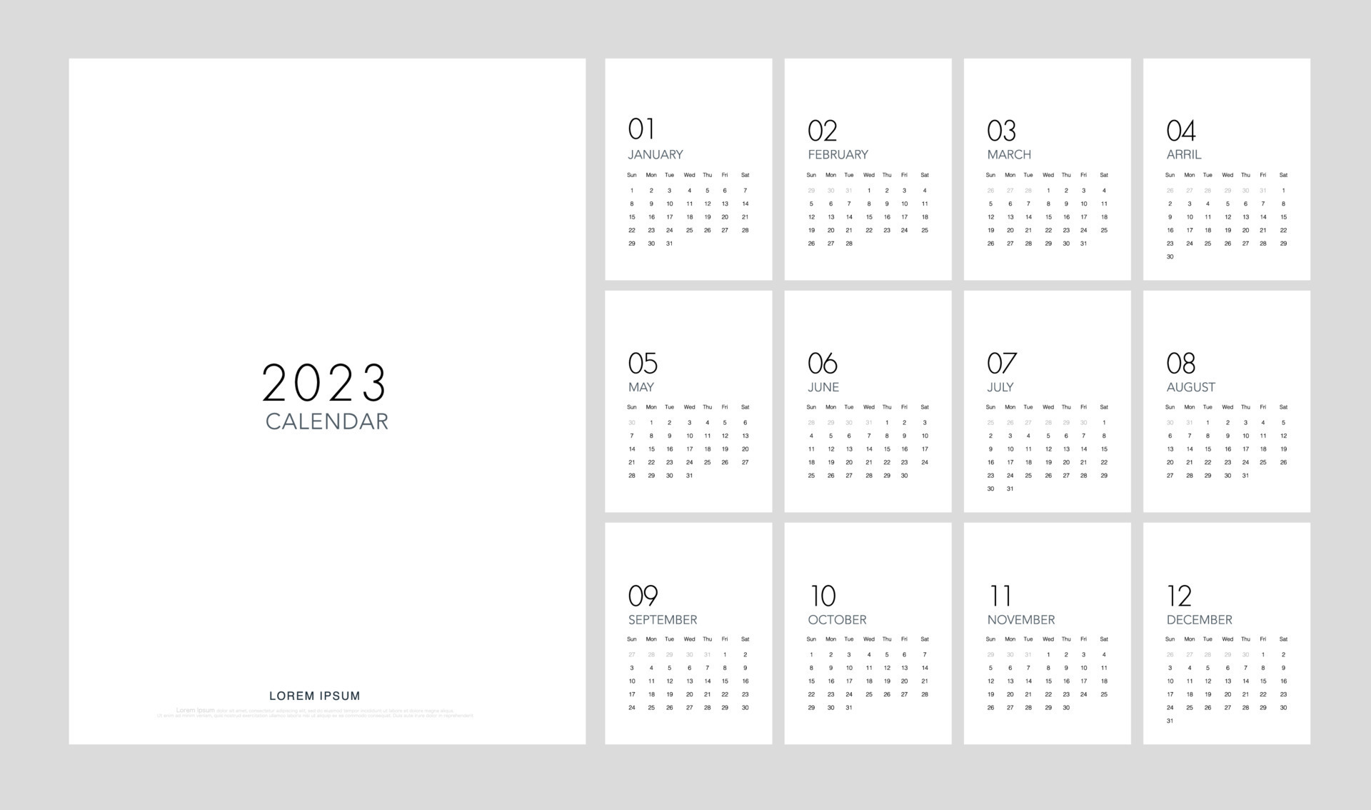 2023 Calendar Trendy Minimalist Style. Classic minimal calendar planner
