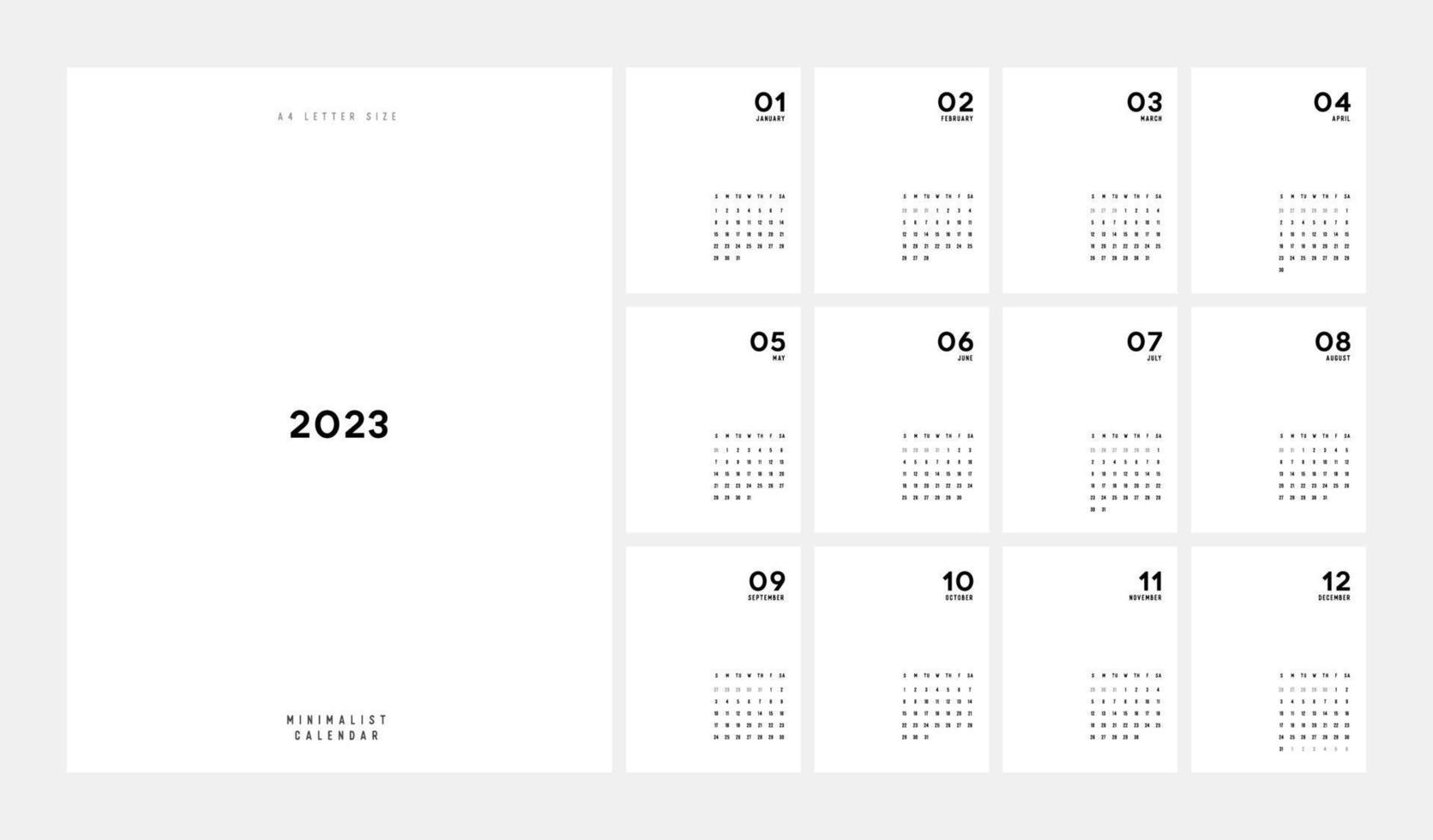 calendario 2023 estilo minimalista de moda. juego de calendario de escritorio de 12 páginas. diseño de planificador de calendario mínimo para plantilla de impresión. ilustración vectorial vector