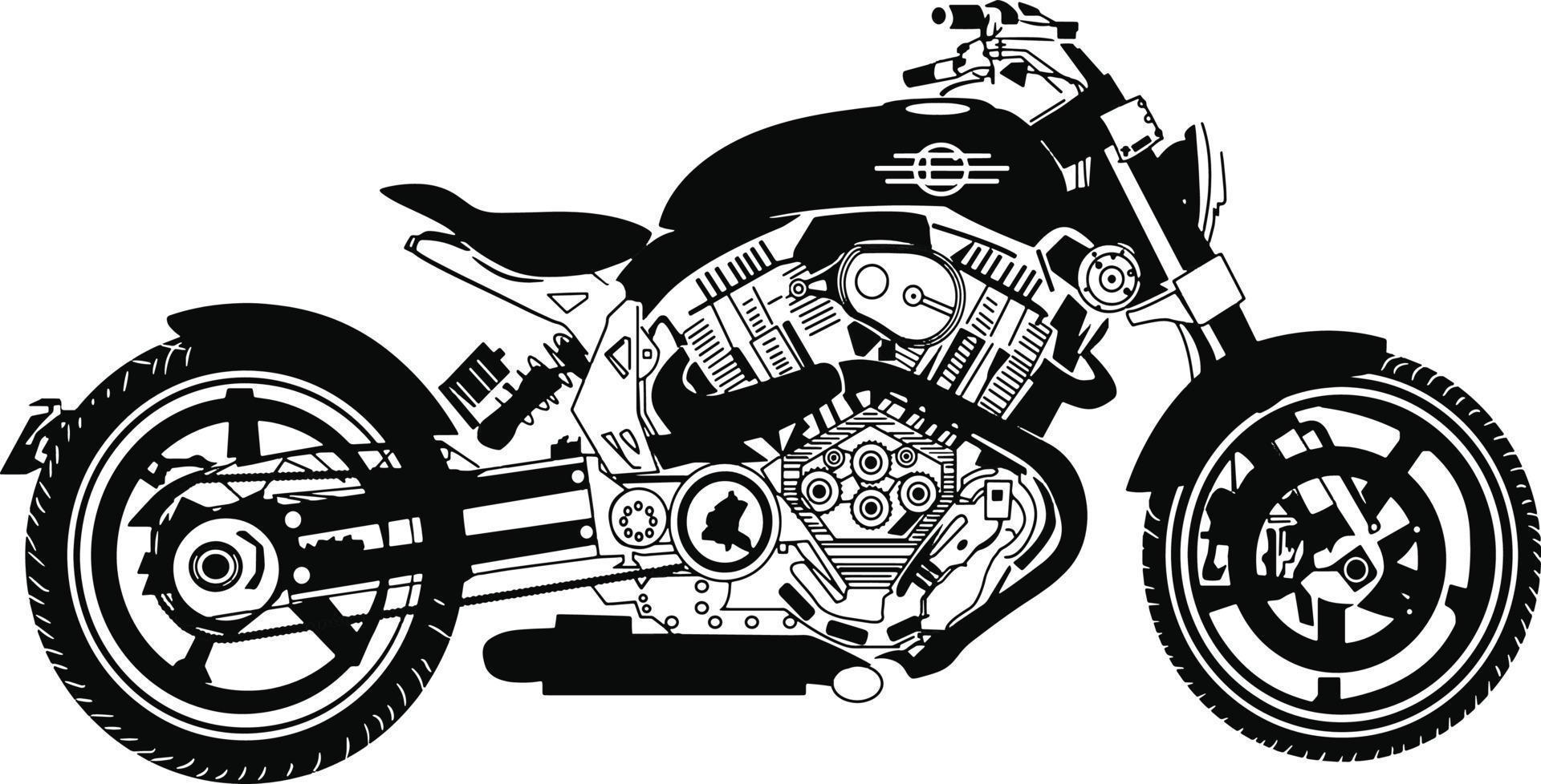motocicleta chopper americana vintage dibujada a mano y entintada vector