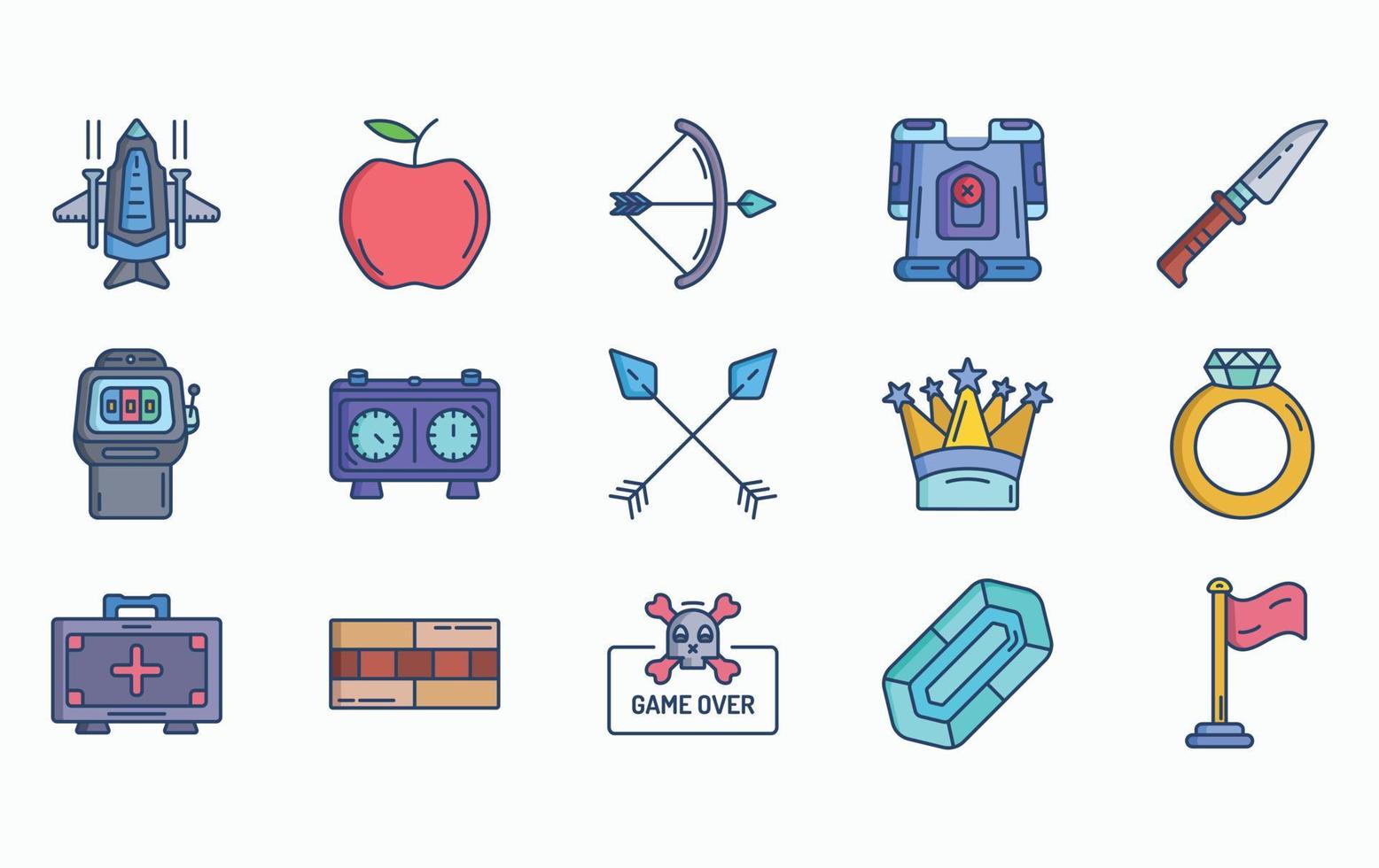 conjunto de iconos de elementos de videojuegos vector