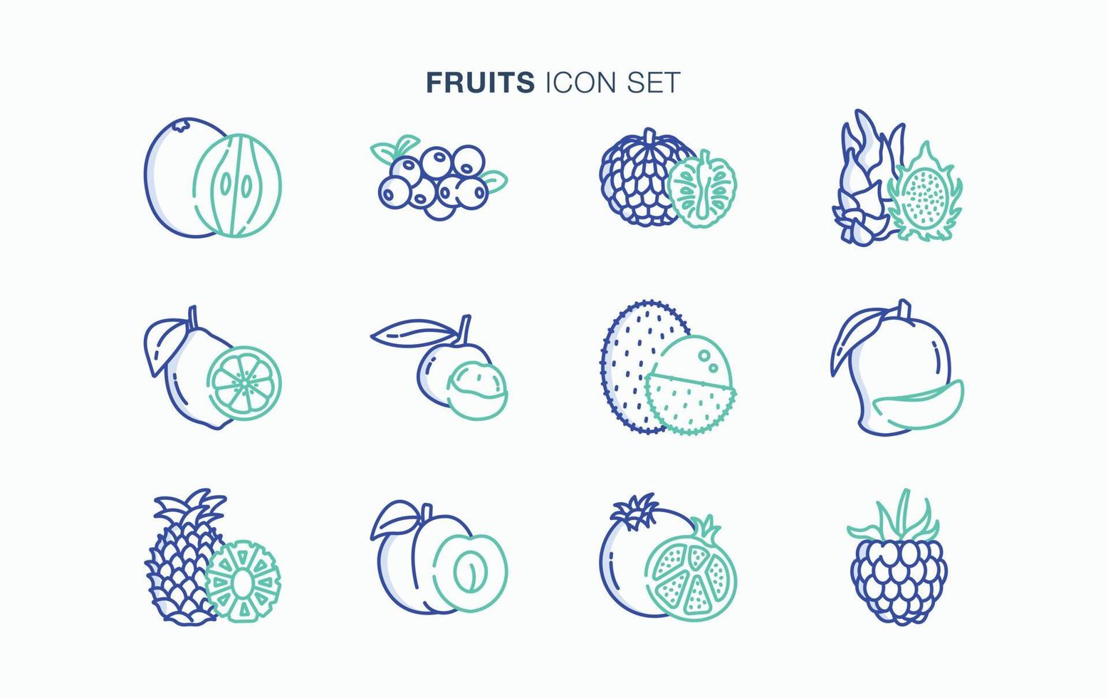 conjunto de iconos de frutas y rebanadas frescas vector
