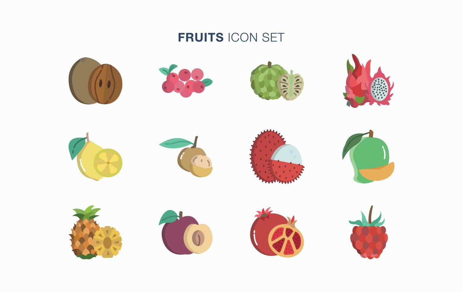 Fresh Fruits and slice icon set vector