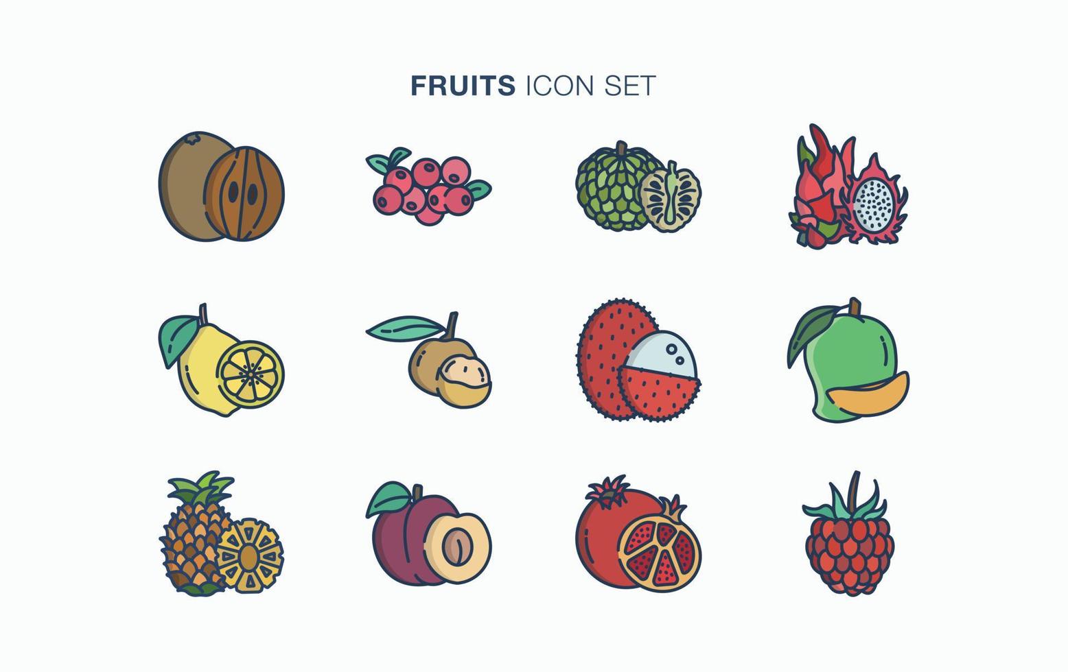 Fresh Fruits and slice icon set vector