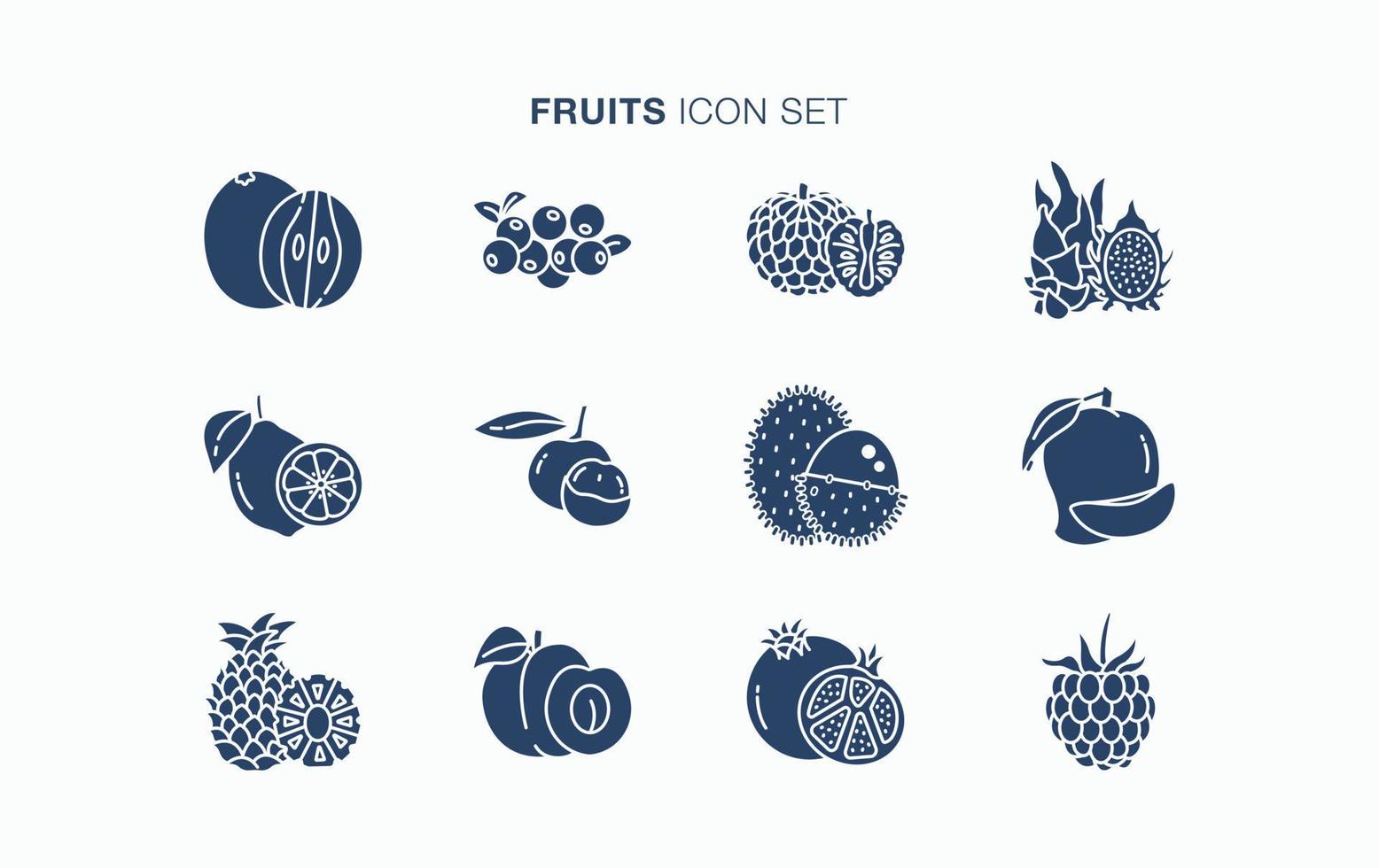 conjunto de iconos de frutas y rebanadas frescas vector