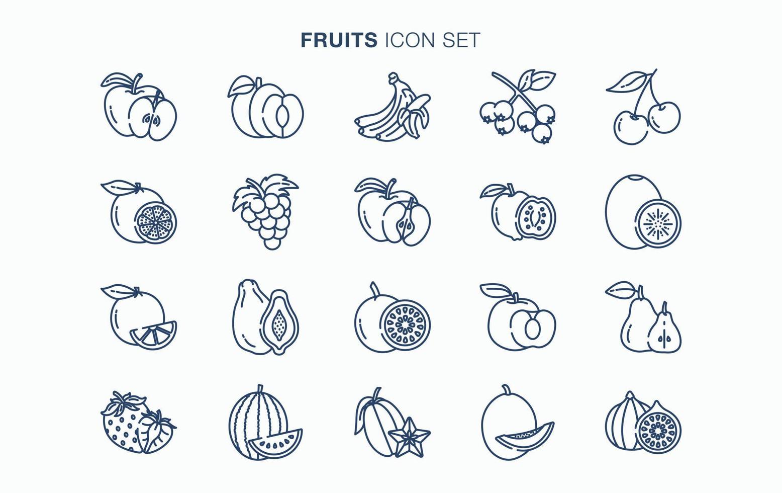 Fresh Fruits and slice icon set vector
