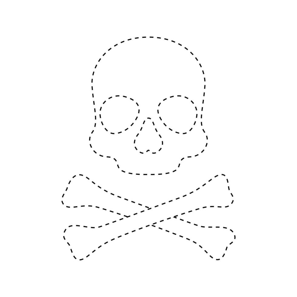 Skull and Crossbones tracing worksheet for kids vector