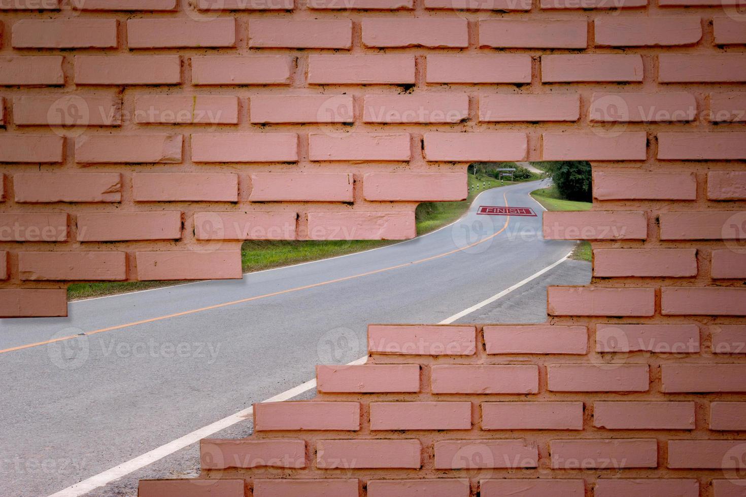 deadlock with brick wall and road photo