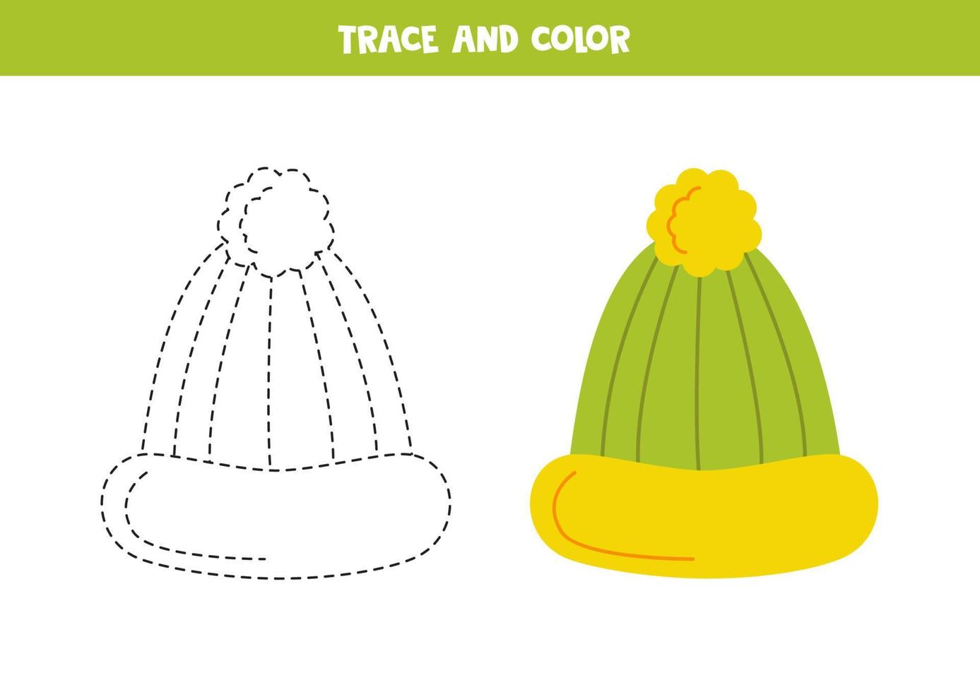 Trace and color cute hand drawn cap. Worksheet for children. vector