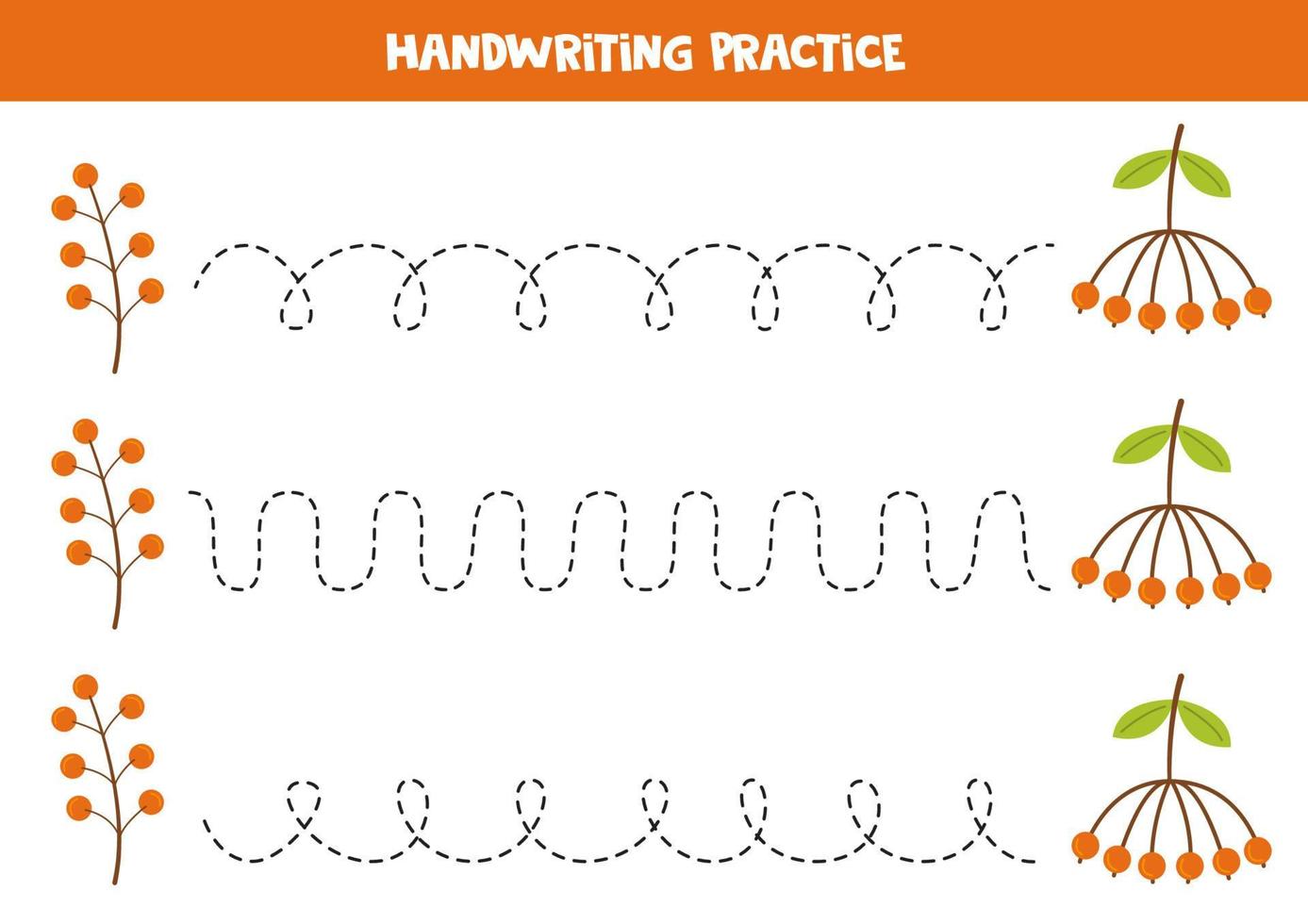 Tracing lines for kids. Hand drawn ash berry bunch. Writing practice. vector