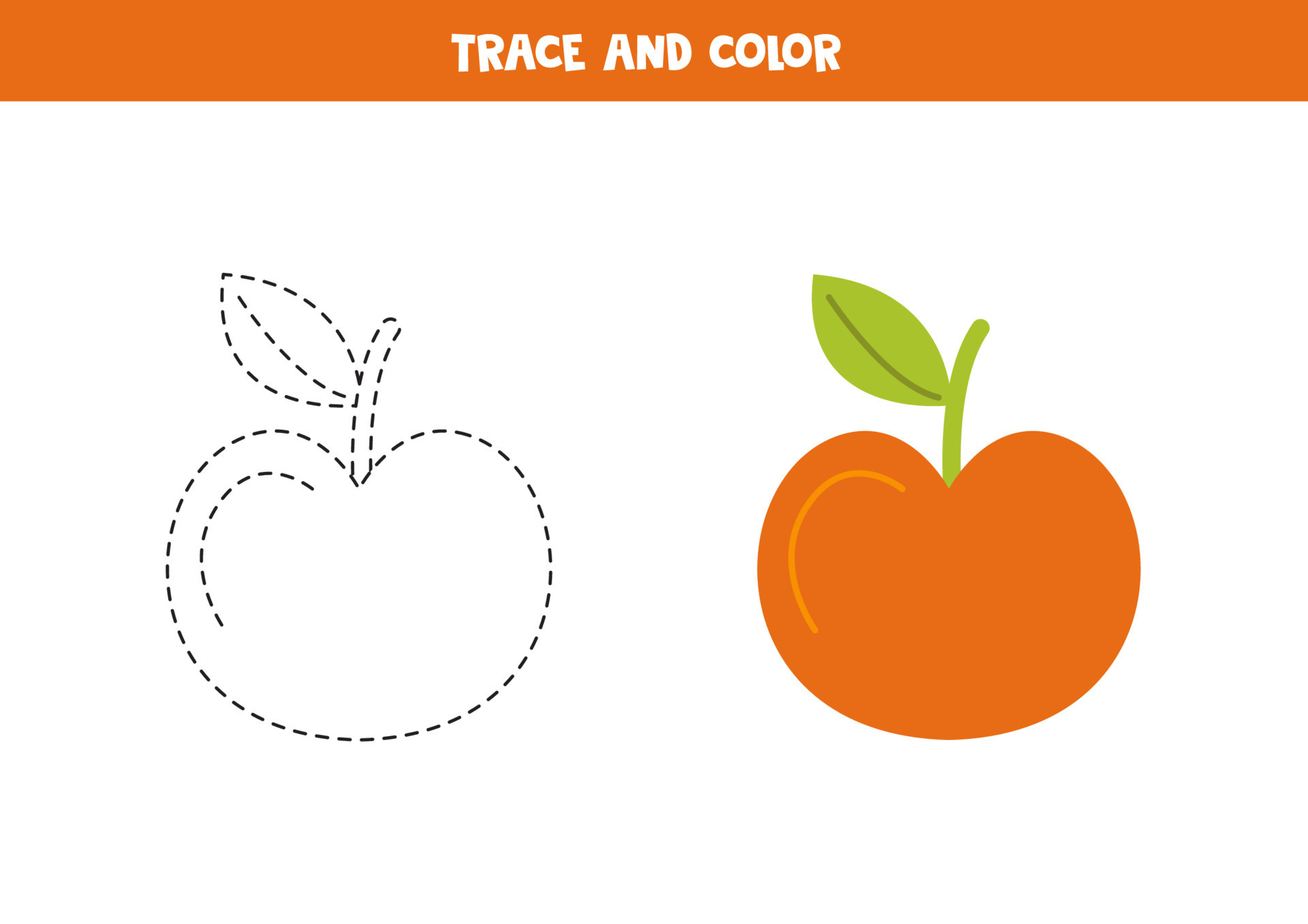 Trace and color cute hand drawn apple. Worksheet for children. 11083816