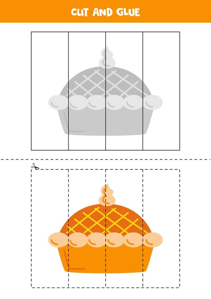 Juego de cortar y pegar para niños. tarta de manzana dibujada a mano. vector