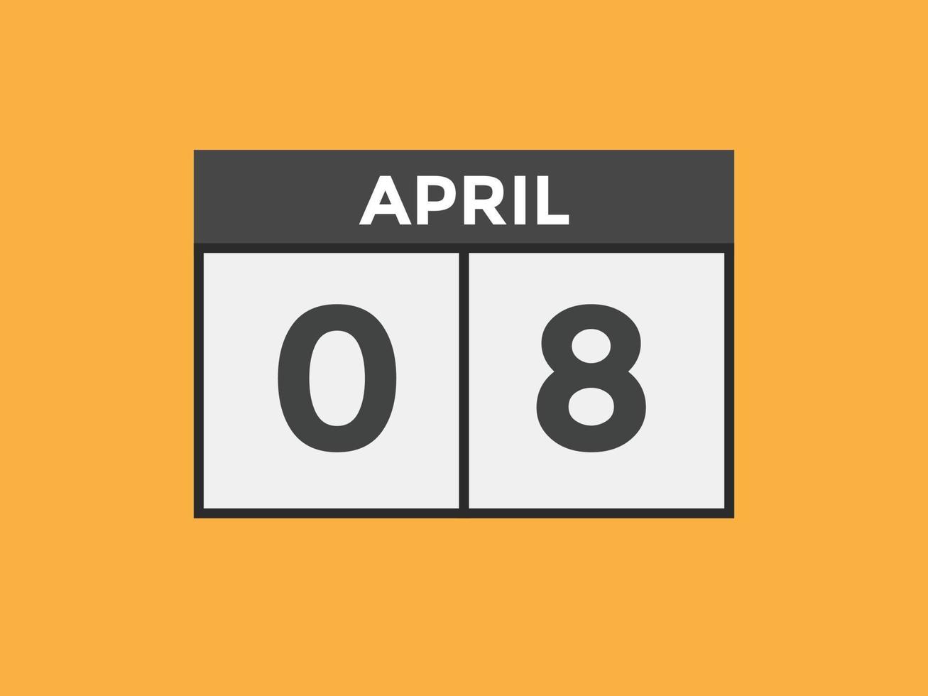 april 8 calendar reminder. 8th april daily calendar icon template. Calendar 8th april icon Design template. Vector illustration