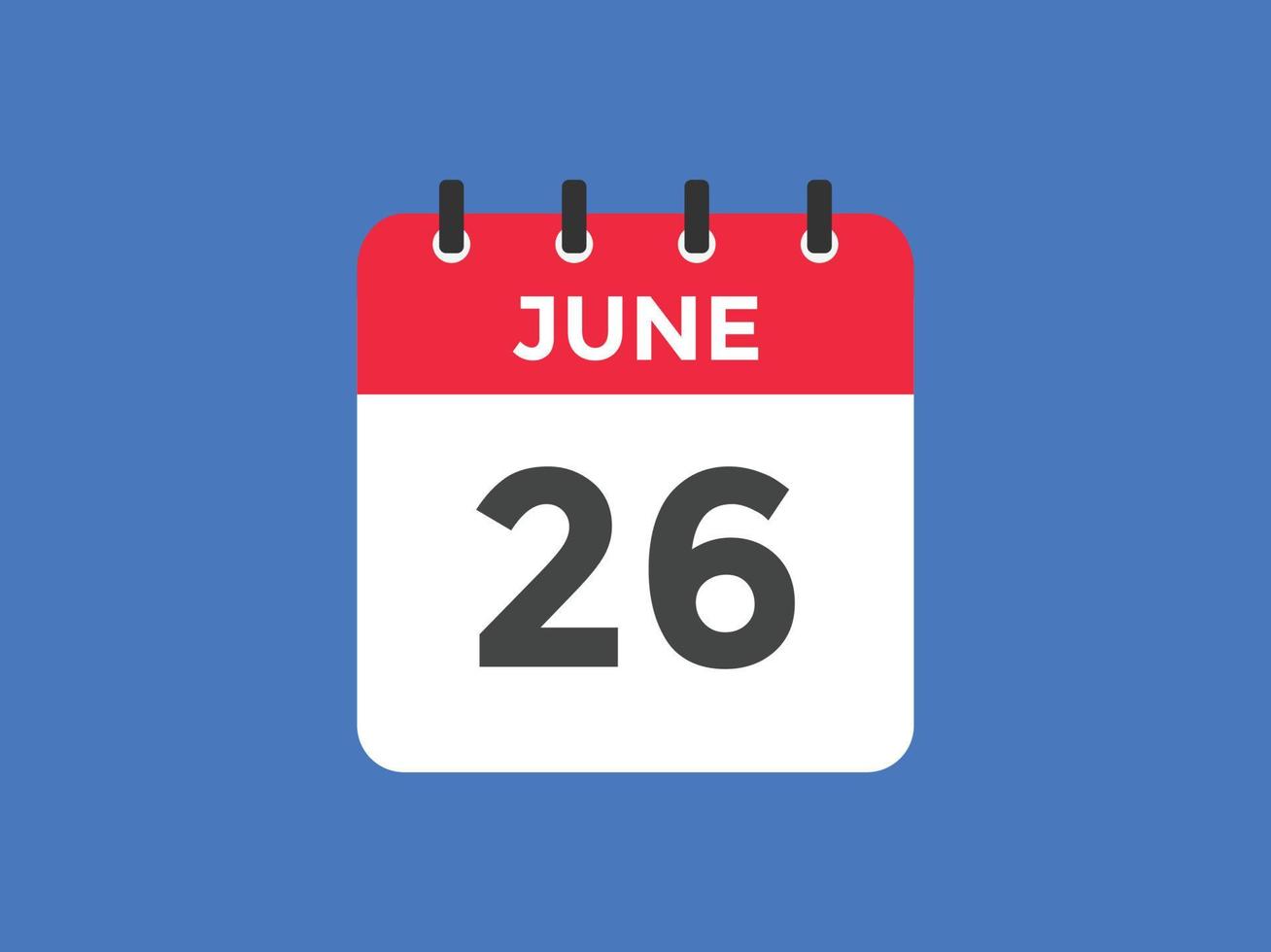 Recordatorio del calendario del 26 de junio. Plantilla de icono de calendario diario del 26 de junio. plantilla de diseño de icono de calendario 26 de junio. ilustración vectorial vector