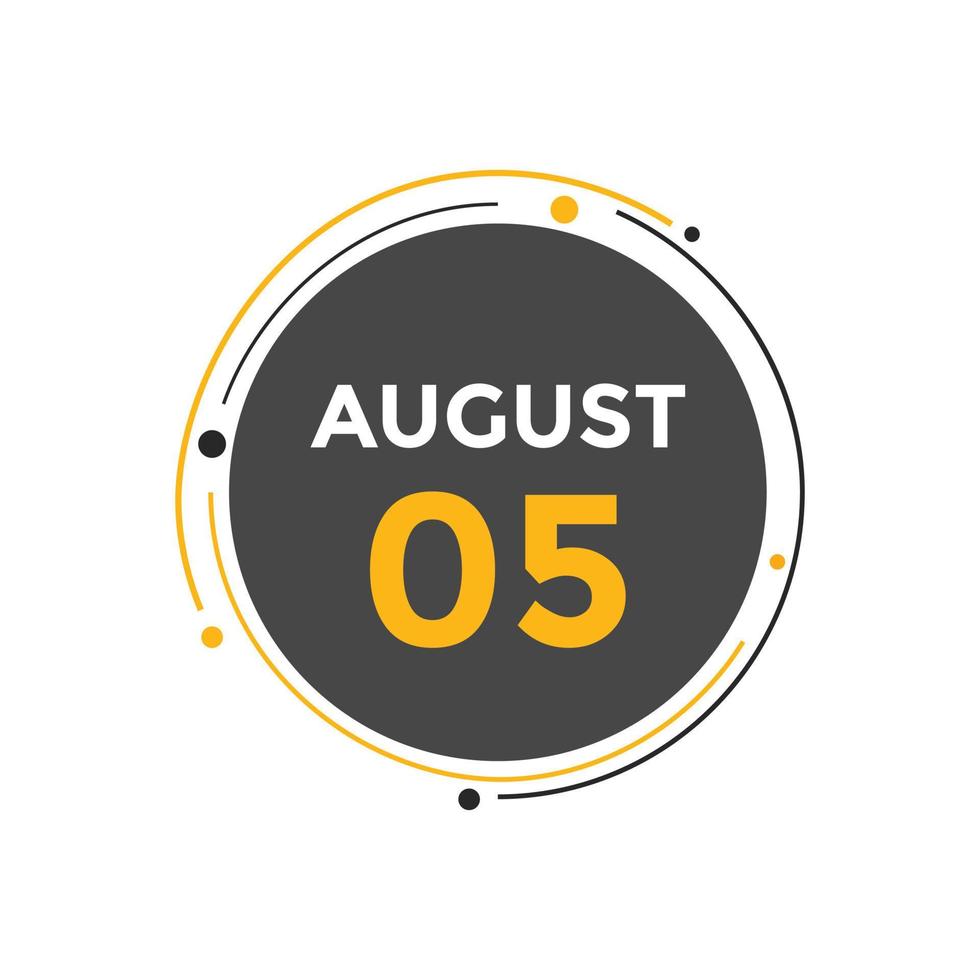 august 5 calendar reminder. 5th august daily calendar icon template. Calendar 5th august icon Design template. Vector illustration