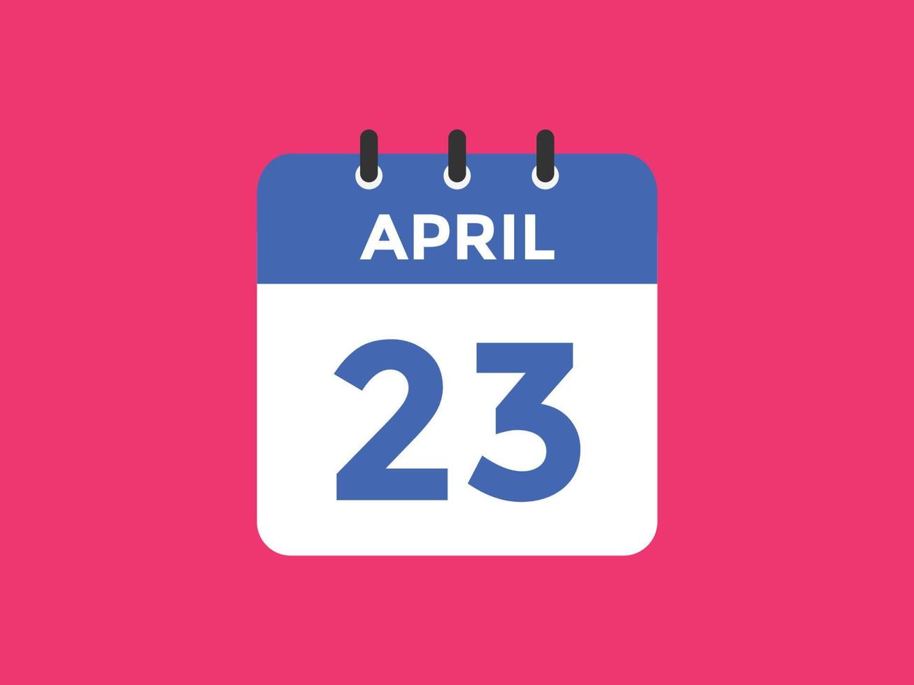 april 23 calendar reminder. 23th april daily calendar icon template. Calendar 23th april icon Design template. Vector illustration