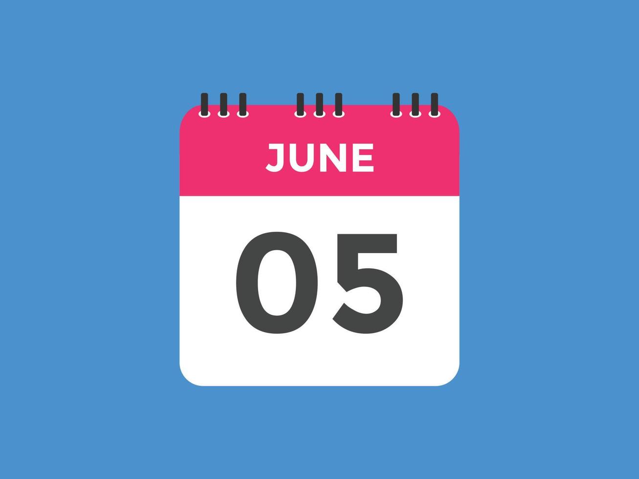 june 5 calendar reminder. 5th june daily calendar icon template. Calendar 5th june icon Design template. Vector illustration