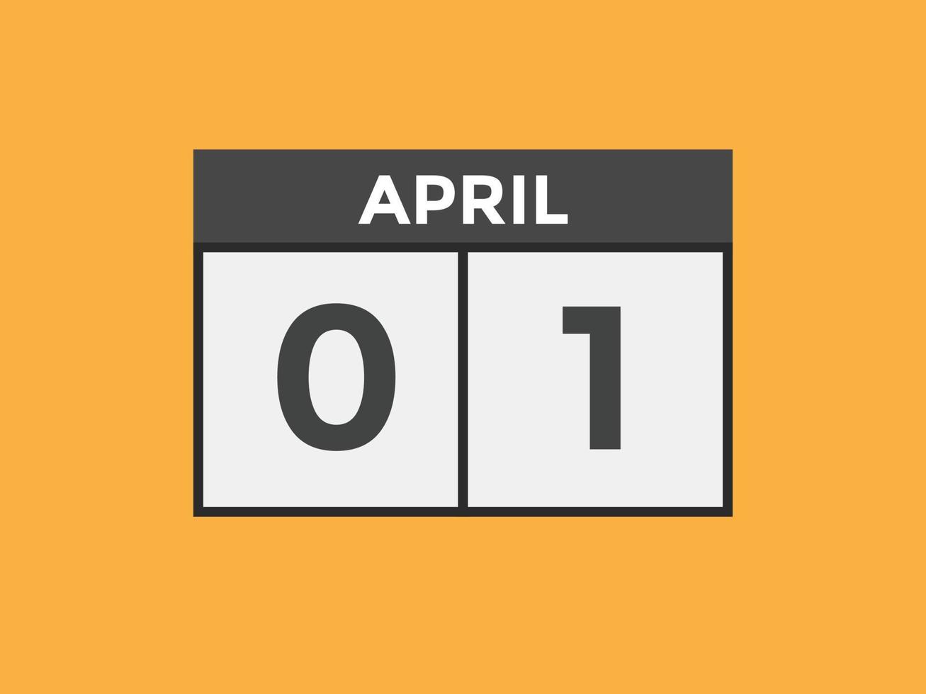 1 de abril calendario recordatorio. Plantilla de icono de calendario diario del 1 de abril. plantilla de diseño de icono de calendario 1 de abril. ilustración vectorial vector