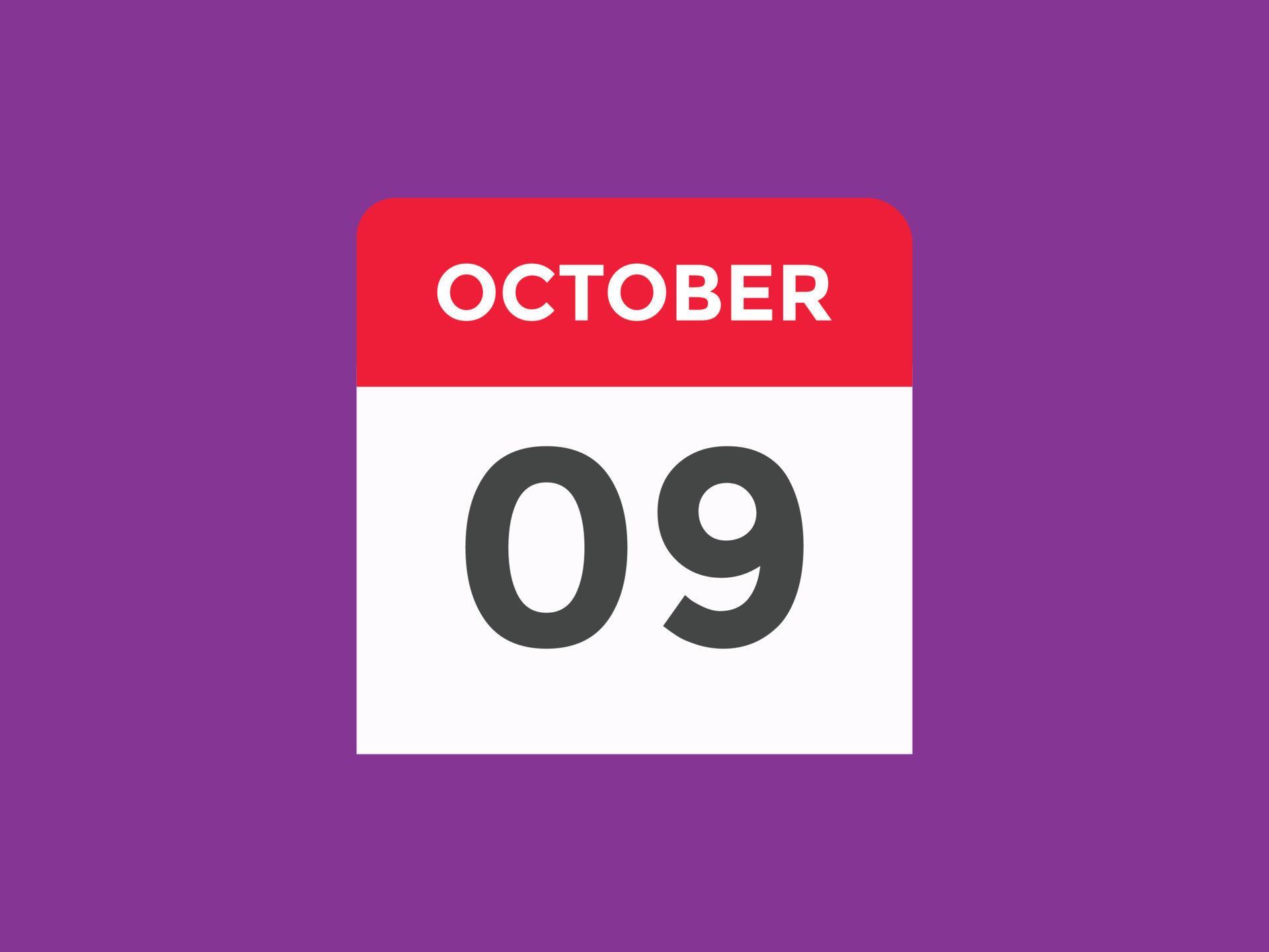 October 9 calendar reminder 9th october daily calendar icon template