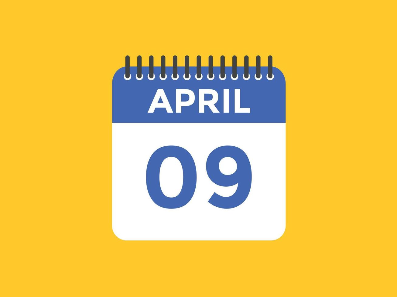 Recordatorio del calendario del 9 de abril. Plantilla de icono de calendario diario del 9 de abril. plantilla de diseño de icono de calendario 9 de abril. ilustración vectorial vector