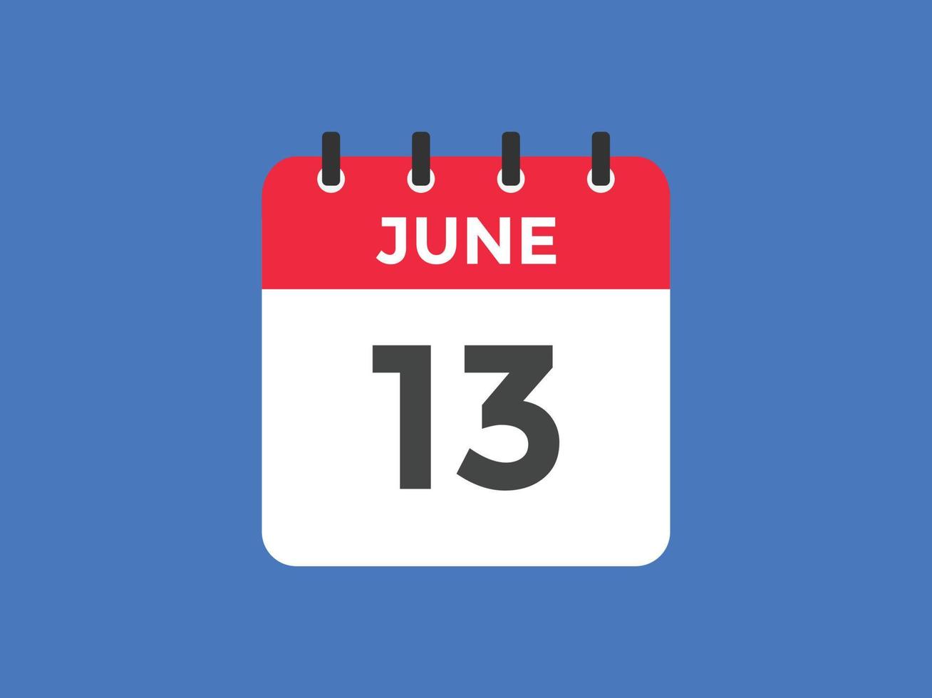 june 13 calendar reminder. 13th june daily calendar icon template. Calendar 13th june icon Design template. Vector illustration