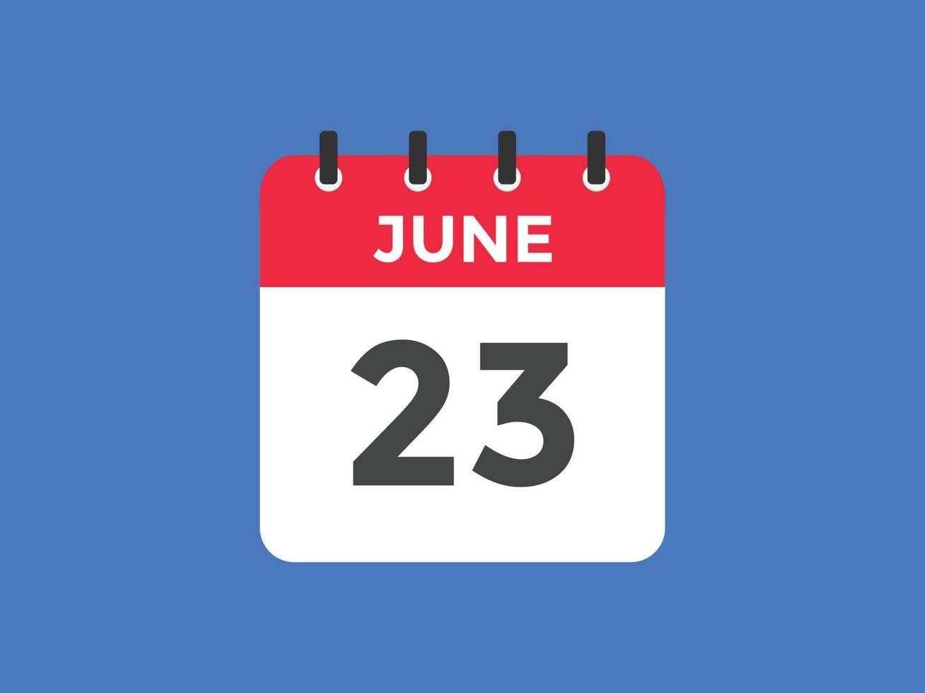 june 23 calendar reminder. 23th june daily calendar icon template. Calendar 23th june icon Design template. Vector illustration