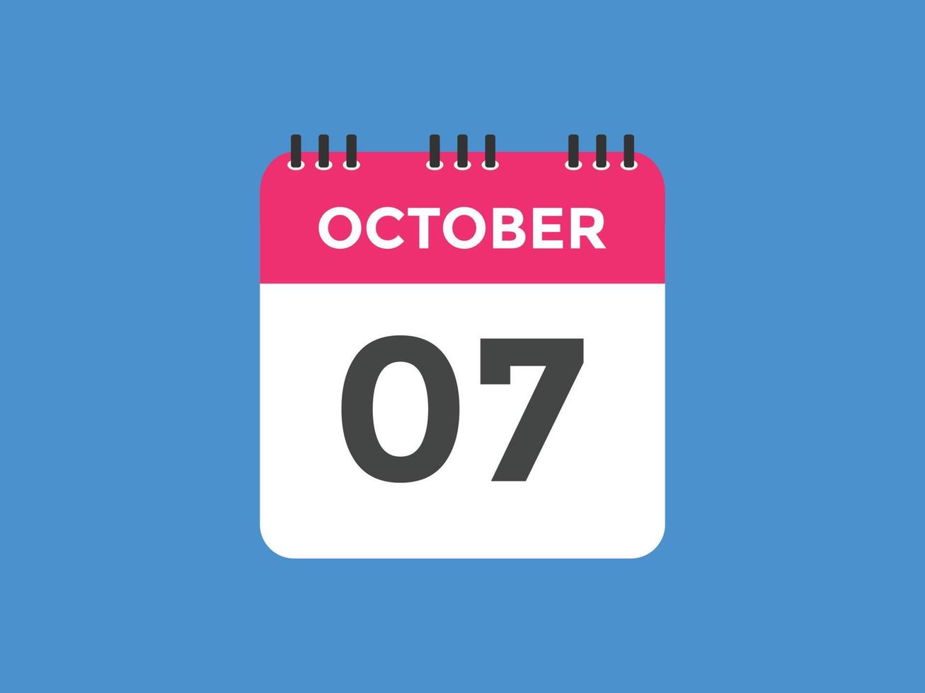 Recordatorio del calendario del 7 de octubre. Plantilla de icono de calendario diario del 7 de octubre. plantilla de diseño de icono de calendario 7 de octubre. ilustración vectorial vector