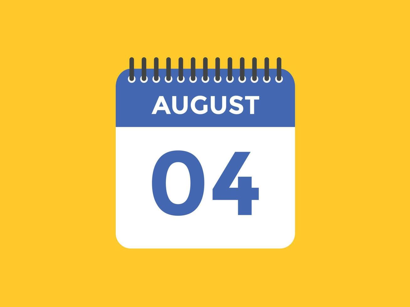 august 4 calendar reminder. 4th august daily calendar icon template. Calendar 4th august icon Design template. Vector illustration