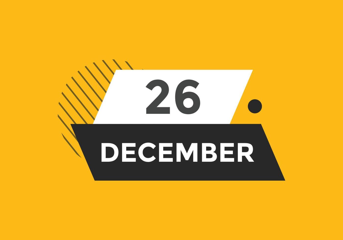 Recordatorio del calendario del 26 de diciembre. Plantilla de icono de calendario diario del 26 de diciembre. plantilla de diseño de icono de calendario 26 de diciembre. ilustración vectorial vector
