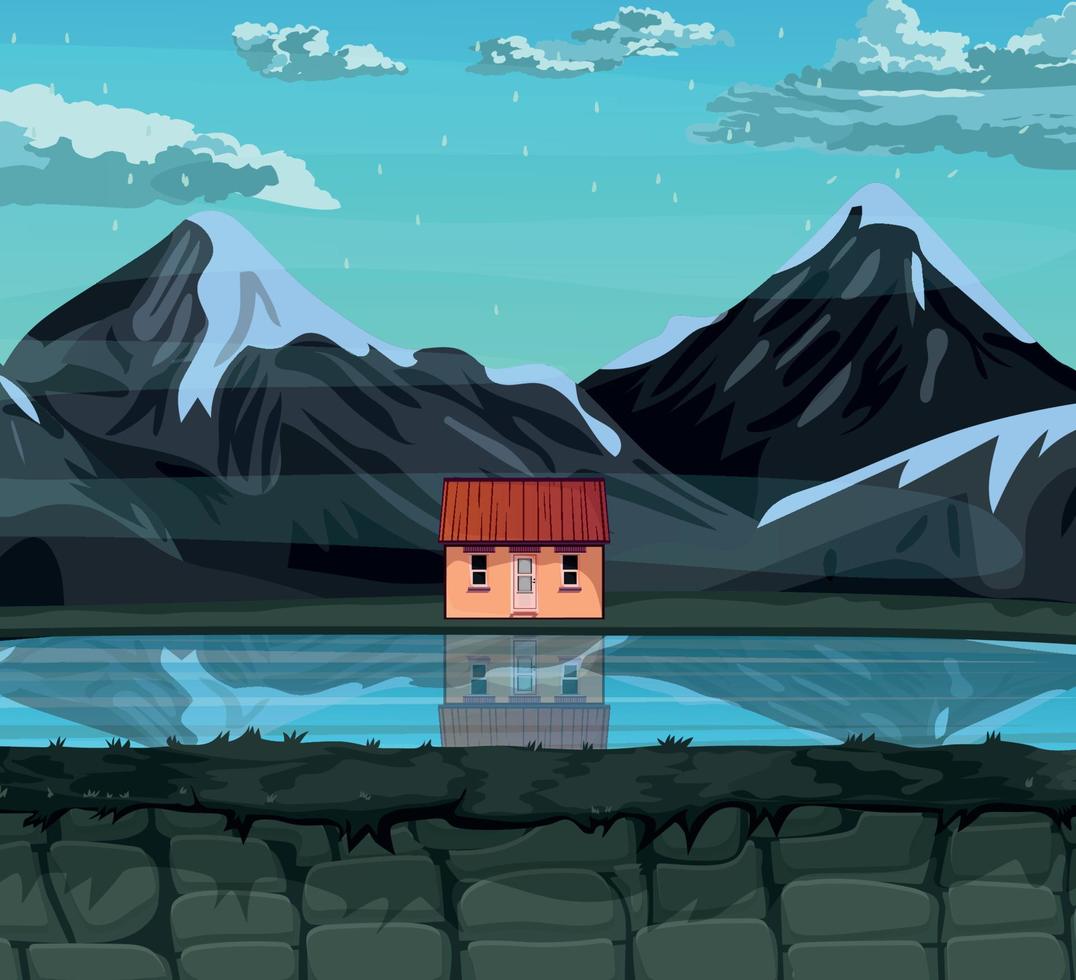 game background cartoon vector , Lakeside house