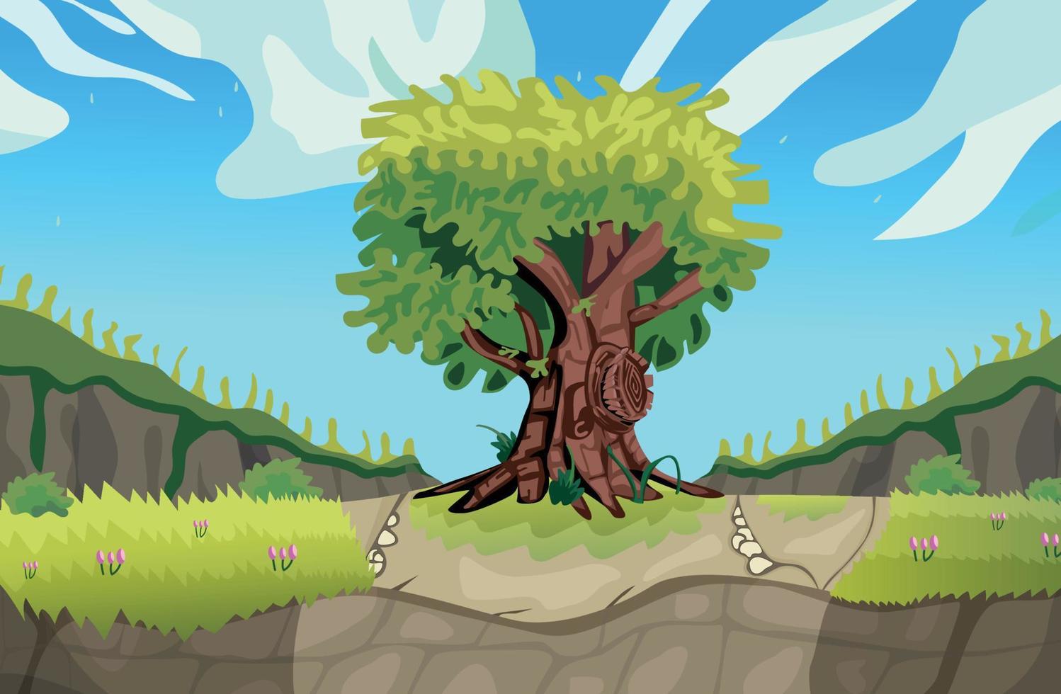 Landscape Big Tree Game background cartoon vector , game design nature asset